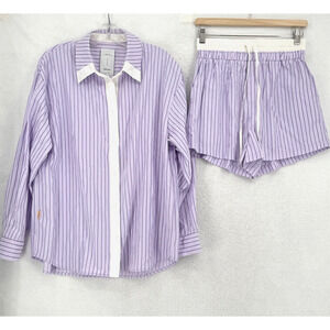 Victoria Tomas Fabrique Faya Purple Striped Limited Edition Top Shorts Set Sz M